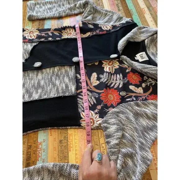 Anthropologie Luii S Button Front Mixed Media Jacket Cardigan Floral/ Knit Boho - Picture 9 of 14
